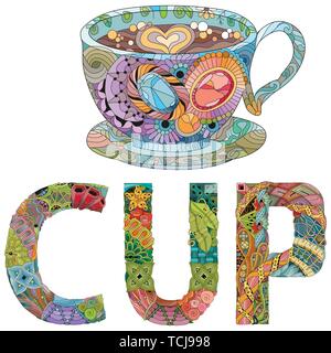 Handgemalte Kunst Design. Abbildung word cup mit Schale Silhouette für t-shirt und andere Dekoration gezeichnet Stock Vektor