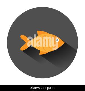 Fisch zeichen Symbol im flachen Stil. Goldfisch Vector Illustration auf schwarzen Hintergrund mit langen Schatten. Meeresfrüchte Business Konzept. Stock Vektor