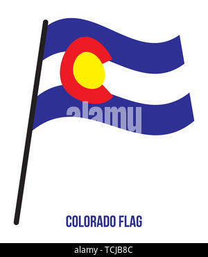 Colorado (USA Zustand) Flagge schwenkten Vector Illustration auf weißem Hintergrund. Flagge der Vereinigten Staaten von Amerika. Stockfoto