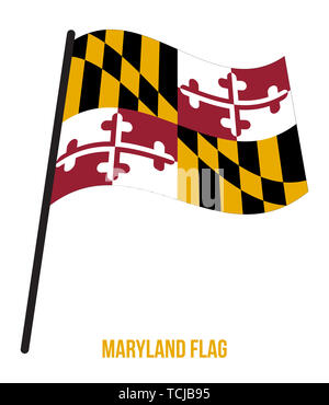Maryland (USA Zustand) Flagge schwenkten Vector Illustration auf weißem Hintergrund. Flagge der Vereinigten Staaten von Amerika. Stockfoto