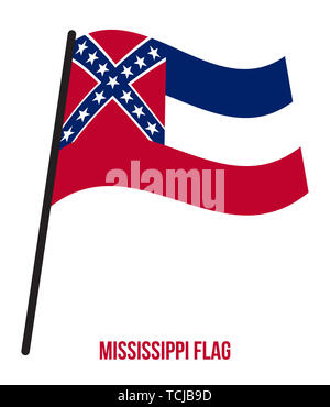 Mississippi (USA Zustand) Flagge schwenkten Vector Illustration auf weißem Hintergrund. Flagge der Vereinigten Staaten von Amerika. Stockfoto