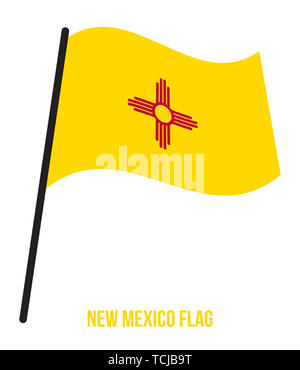 New Mexico (USA Zustand) Flagge schwenkten Vector Illustration auf weißem Hintergrund. Flagge der Vereinigten Staaten von Amerika. Stockfoto