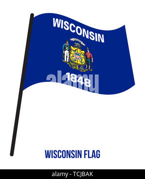 Wisconsin (USA Zustand) Flagge schwenkten Vector Illustration auf weißem Hintergrund. Flagge der Vereinigten Staaten von Amerika. Stockfoto