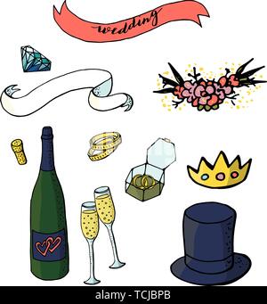 Hochzeit Clipart Mit Grunen Flasche Wein Und Zwei Glaser Sekt Stock Vektorgrafik Alamy