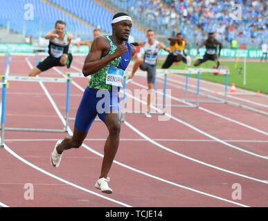 Rom, Italien, Juni 06: Rai Benjamin von USA konkurriert in die Männer 400m Hürden Ereignis während der iaaf Diamond League 2019 Golden Gala Pietro Mennea in Rom Stockfoto