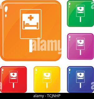 Symbol der Hospital Road Sign Icons Set Vector Farbe Stock Vektor