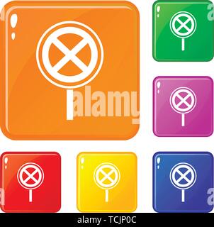 Kein Anhalten und Parken schild Icons Set Vector Farbe Stock Vektor