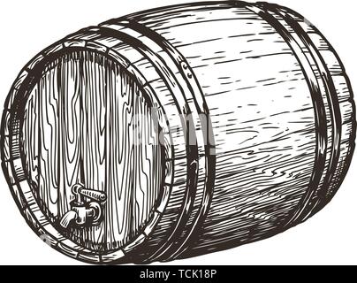 Hand Holz Eichenfass gezeichnet. Wein, Whisky, Bier Skizze. Vintage Vector Illustration Stock Vektor