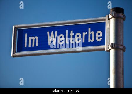 Schild in Welterbe Kokerei Zollverein, Weltkulturerbe, Essen, Ruhrgebiet, Nordrhein-Westfalen, Deutschland Stockfoto