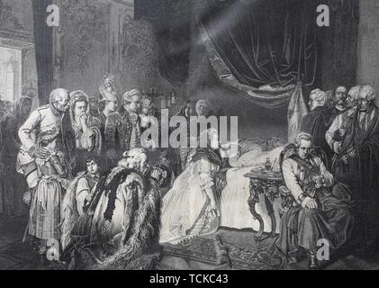Der Tod von Joseph II., 1741-1790, Kaiser des Heiligen Römischen Reiches, 1790, historische Holzschnitt, Frankreich Stockfoto