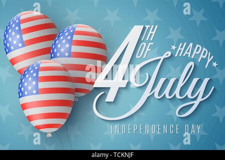 Happy Independence Day Broschüre. Juli 4. Vereinigten Staaten von Amerika. Realistische fliegende Ballons mit schönen Schriftzug. Vektor illust Stock Vektor