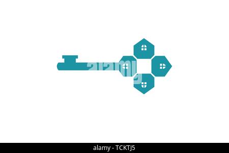 Haus Schlüssel Logo Design Illustration Stock Vektor