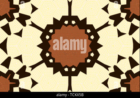 Nahtlose Blume Mandala textile Muster auf beigem Hintergrund. Abstrakte modernes Design. Einzigartige und elegante Grosse Blumen Muster in brauner Farbe. Stockfoto