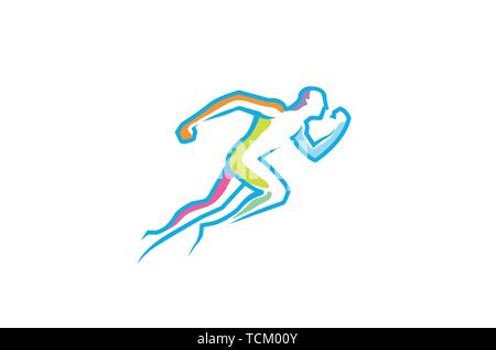 Ausführen von abstrakten Mann bunte Linien Symbol Logo Vektor Design Illustration Stock Vektor