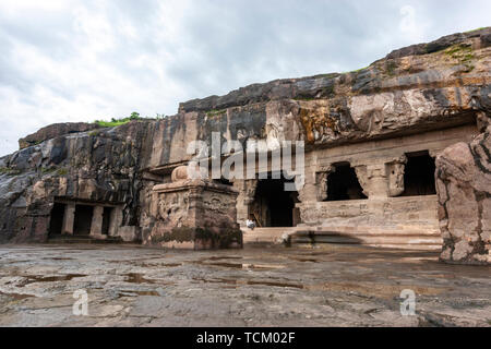 Ellora Höhlen, Felsen - Kloster cut-Tempel Höhle, Aurangabad in Maharashtra, Indien. Stockfoto