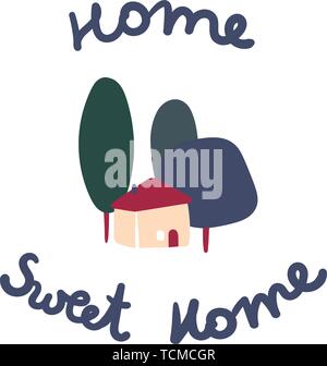 Home Sweet Home und Bäume, Dormat oder Willkommen Anmelden Stock Vektor