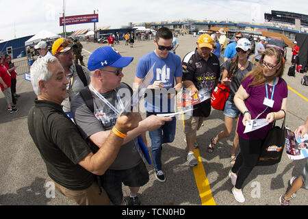 Brooklyn, Michigan, USA. 8. Juni 2019. Monster Energy NASCAR Fahrer ALEX BOWMAN (88) Autogramme an der Michigan International Speedway. Credit: Scott Mapes/ZUMA Draht/Alamy leben Nachrichten Stockfoto