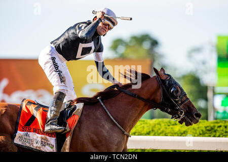 Elmont, New York, USA. 8. Juni 2019. Juni 08: Sir Winston mit Joel Rosario gewinnt die Belmont Stakes am Belmont Park in Elmont, New York am Juni 08, 2019. Evers/Eclipse Sportswire/CSM/Alamy leben Nachrichten Stockfoto