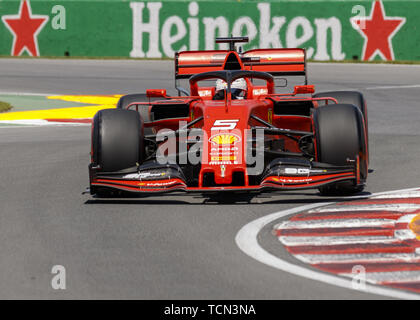 Quebec, Kanada. 8. Juni 2019. SEBASTIAN VETTEL von Deutschland fahren die (5) die Scuderia Ferrari SF90 auf der Spur während der Qualifikation für den Formel-1-Grand-Prix von Kanada auf dem Circuit Gilles Villeneuve am Juni 08, 2019 in Montreal, Kanada. Credit: Andrew Kinn/ZUMA Draht/Alamy leben Nachrichten Stockfoto