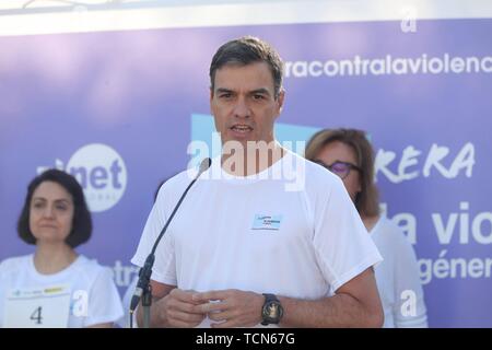 Madrid, Spanien. 09 Juni, 2019. Der amtierende Präsident der Regierung, Pedro Sanchez, nahmen an diesem Sonntag im VI-Rennen gegen geschlechtsspezifische Gewalt in Madrid Quelle: CORDON PRESSE/Alamy leben Nachrichten Stockfoto