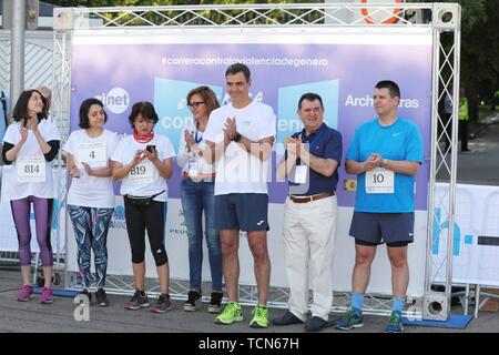 Madrid, Spanien. 09 Juni, 2019. Der amtierende Präsident der Regierung, Pedro Sanchez, nahmen an diesem Sonntag im VI-Rennen gegen geschlechtsspezifische Gewalt in Madrid Quelle: CORDON PRESSE/Alamy leben Nachrichten Stockfoto