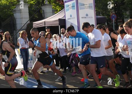 Madrid, Spanien. 09 Juni, 2019. Der amtierende Präsident der Regierung, Pedro Sanchez, nahmen an diesem Sonntag im VI-Rennen gegen geschlechtsspezifische Gewalt in Madrid Quelle: CORDON PRESSE/Alamy leben Nachrichten Stockfoto