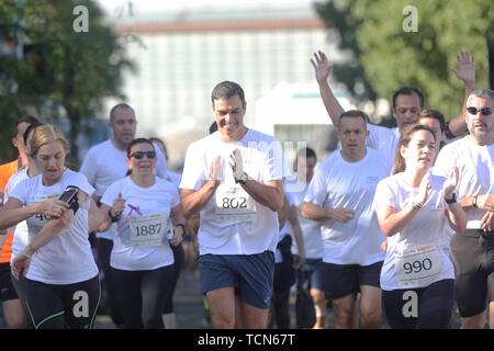 Madrid, Spanien. 09 Juni, 2019. Der amtierende Präsident der Regierung, Pedro Sanchez, nahmen an diesem Sonntag im VI-Rennen gegen geschlechtsspezifische Gewalt in Madrid Quelle: CORDON PRESSE/Alamy leben Nachrichten Stockfoto