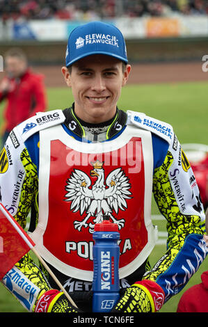 Glasgow, Schottland, Großbritannien. 08 Juni, 2019. Bartosz Smektała - Polen während der FIM Speedway Grand Prix WM - Qualifikation Runde 1 an der Peugeot Parramatta Stadion, Glasgow am Samstag, den 8. Juni 2019. (Credit: Ian Charles | MI Nachrichten) Credit: MI Nachrichten & Sport/Alamy leben Nachrichten Stockfoto