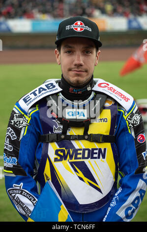 Glasgow, Schottland, Großbritannien. 08 Juni, 2019. Pontus Aspgren - Schweden während der FIM Speedway Grand Prix WM - Qualifikation Runde 1 an der Peugeot Parramatta Stadion, Glasgow am Samstag, den 8. Juni 2019. (Credit: Ian Charles | MI Nachrichten) Credit: MI Nachrichten & Sport/Alamy leben Nachrichten Stockfoto