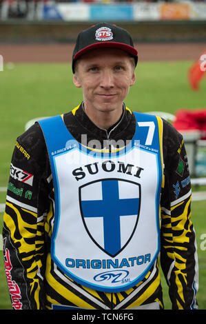 Glasgow, Schottland, Großbritannien. 08 Juni, 2019. Tero Aarnio - Finnland während der FIM Speedway Grand Prix WM - Qualifikation Runde 1 an der Peugeot Parramatta Stadion, Glasgow am Samstag, den 8. Juni 2019. (Credit: Ian Charles | MI Nachrichten) Credit: MI Nachrichten & Sport/Alamy leben Nachrichten Stockfoto