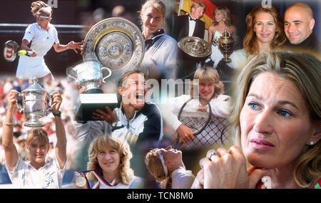 Foto: Steffi Graf wird 50 Am 14. Juni 2019, Stefanie Maria'S teffen Graf" (Juni 14, 1969 in Mannheim geboren) ist ein ehemaliger deutscher Tennisspieler. Sie gewann 22 Grand-Slam-Turniere und hält den Rekord in der Tennis Weltrangliste mit 377 Wochen. Im Jahr 1988 gewann sie alle vier Grand-Slam-Turnieren sowie den Olympischen Spielen und gewann als erste und bisher einzige Tennisspielerin den Golden Slam. Sie ist eine der erfolgreichsten Tennisspieler in der Geschichte. | Verwendung der weltweiten Kredit: dpa Picture alliance/Alamy leben Nachrichten Stockfoto