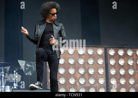 Nürnberg, Deutschland. 09 Juni, 2019. William DuVall, Sänger der US-band Alice in Chains, ist auf der Bühne des Open Air Festival "Rock im Park". Die Musik Festival läuft noch bis zum 9. Juni 2019. Credit: Daniel Karmann/dpa/Alamy leben Nachrichten Stockfoto