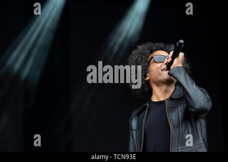 Nürnberg, Deutschland. 09 Juni, 2019. William DuVall, Sänger der US-band Alice in Chains, ist auf der Bühne des Open Air Festival "Rock im Park". Die Musik Festival läuft noch bis zum 9. Juni 2019. Credit: Daniel Karmann/dpa/Alamy leben Nachrichten Stockfoto