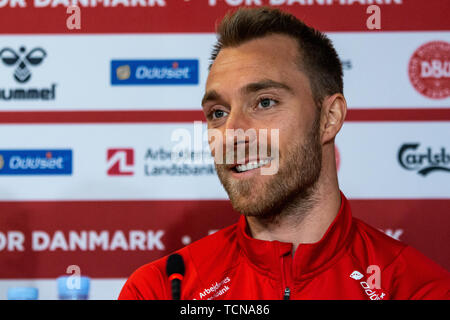 Kopenhagen, Dänemark. 09 Juni, 2019. Dänemark, Kopenhagen - 9. Juni 2019. Christian Eriksen der dänischen Fußball-Nationalmannschaft während einer Pressekonferenz vor der EURO 2020 Qualifikation Match gegen Georgien von Telia Parken gesehen. (Foto: Gonzales Foto/Alamy leben Nachrichten Stockfoto