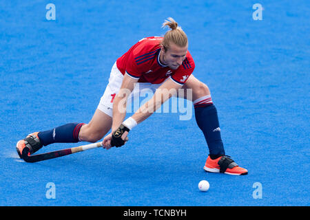 London, Großbritannien. 09 Jun, 2019. CREED Brendan von Großbritannien während FIH-Pro League Match zwischen Großbritannien gegen Australien (Männer) bei Lee Valley Hockey und Tennis Center am Sonntag, Juni 09, 2019 in London, England. (Nur redaktionelle Nutzung, eine Lizenz für die gewerbliche Nutzung erforderlich. Keine Verwendung in Wetten, Spiele oder einer einzelnen Verein/Liga/player Publikationen.) Credit: Taka G Wu/Alamy leben Nachrichten Stockfoto