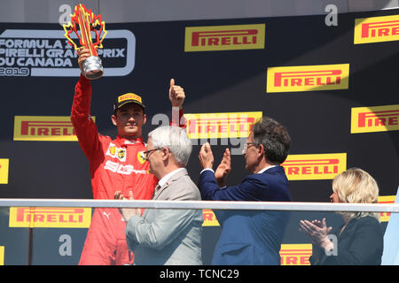 Quebec, Kanada. 09 Juni, 2019. 9. Juni 2019, Circuit Gilles Villeneuve, Montréal, Quebec, Kanada; Formel 1 Grand Prix von Kanada, Race Day; Scuderia Ferrari, Charles Leclerc Ende Platz 3 Credit: Aktion Plus Sport Bilder/Alamy leben Nachrichten Stockfoto