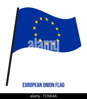 Europäische Union (EU) Flagge schwenkten Vector Illustration auf weißem Hintergrund. Stockfoto
