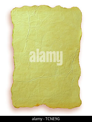 Vintage Altpapier und Markierungen um den Rand brennen. Auf weißem Hintergrund mit Freistellungspfad isolieren. Stockfoto