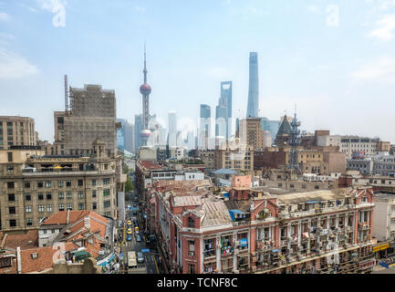 Shanghai Bund Stadt Landschaft Luftaufnahme Stockfoto