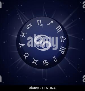 Krebs Sternzeichen. Astrologische Horoskop. Vector Illustration Banner. Weltraum Hintergrund. Elemente von Wasser. Stock Vektor