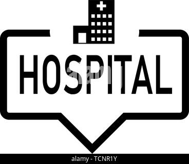 Krankenhaus Gebäude in der Sprechblase. Vector Illustration Stock Vektor