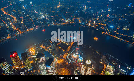 Lujiazui Shanghai Nacht Szene Antenne Pho Stockfoto