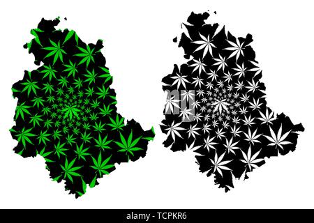 Umbria (Autonome Region Italiens, Italienische Republik) Karte cannabis Blatt grün und schwarz ausgelegt ist, Umbrien Karte aus Marihuana (Marihuana, THC) Foli Stock Vektor