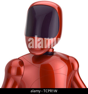 Red robot futuristischer Cyborg künstliche bot Android avatar portrait Symbol Konzept. 3D-Render auf weißem Hintergrund Stockfoto