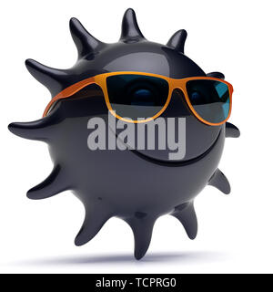 Smiley sun Black Star Gesicht Sonnenbrille fröhlichen Sommer lächeln Cartoon ball Emoticon glücklich sonnige Wärme Witz person Symbol. Lächelnd lachend Charakter emoji Stockfoto