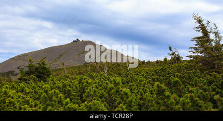 Blick auf den Sniezka. Die Mountain Trail im Riesengebirge auf der Polnischen und Tschechischen Grenze. Stockfoto