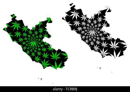 Latium (Autonome Region Italiens, Italienische Republik) Karte cannabis Blatt grün und schwarz ausgelegt ist, Latium Karte aus Marihuana (Marihuana, THC) foliag Stock Vektor