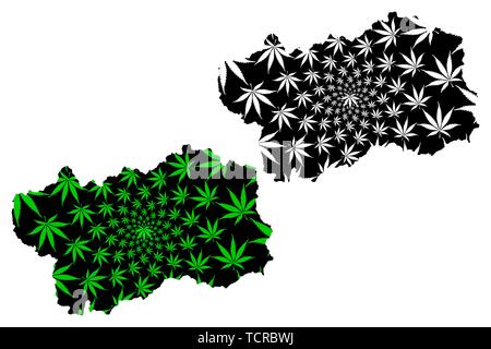 Aostatal (Autonome Region Italiens, Italienische Republik) Karte cannabis Blatt grün und schwarz ausgelegt ist, Aosta Valley Karte aus Marihuana (marihua Stock Vektor