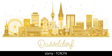 Düsseldorf Deutschland Skyline der Stadt Silhouette mit goldenen Gebäude isoliert auf Weiss. Vector Illustration. Tourismus Konzept mit historischer Architektur. Stock Vektor