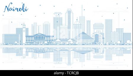 Umrisse Nairobi Kenia Skyline der Stadt mit blauen Gebäude und Reflexionen. Vector Illustration. Business Travel und Konzept mit moderner Architektur. Stock Vektor